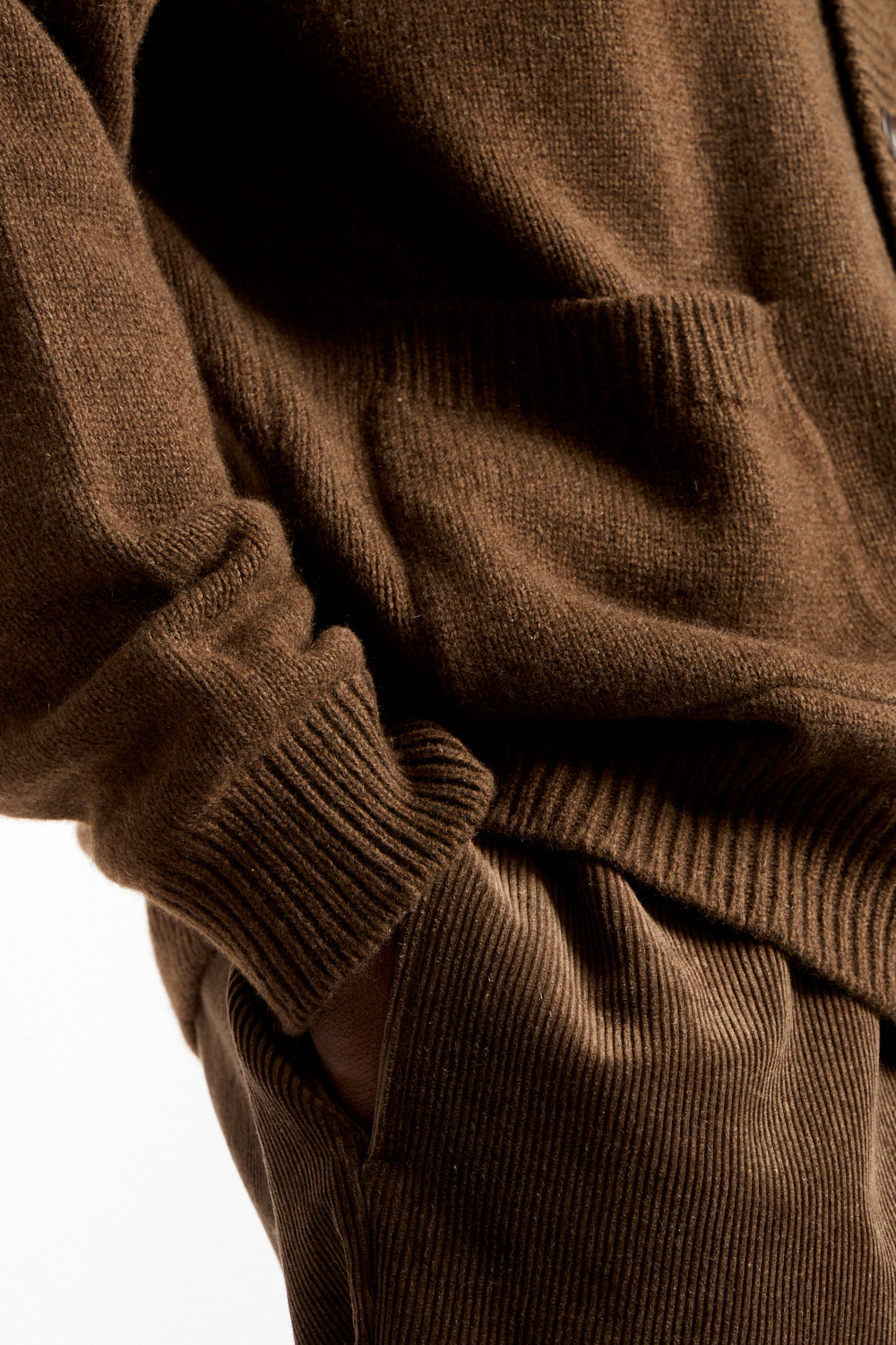 Crewneck Cardigan Undyed Yak Wool in Dark Brown