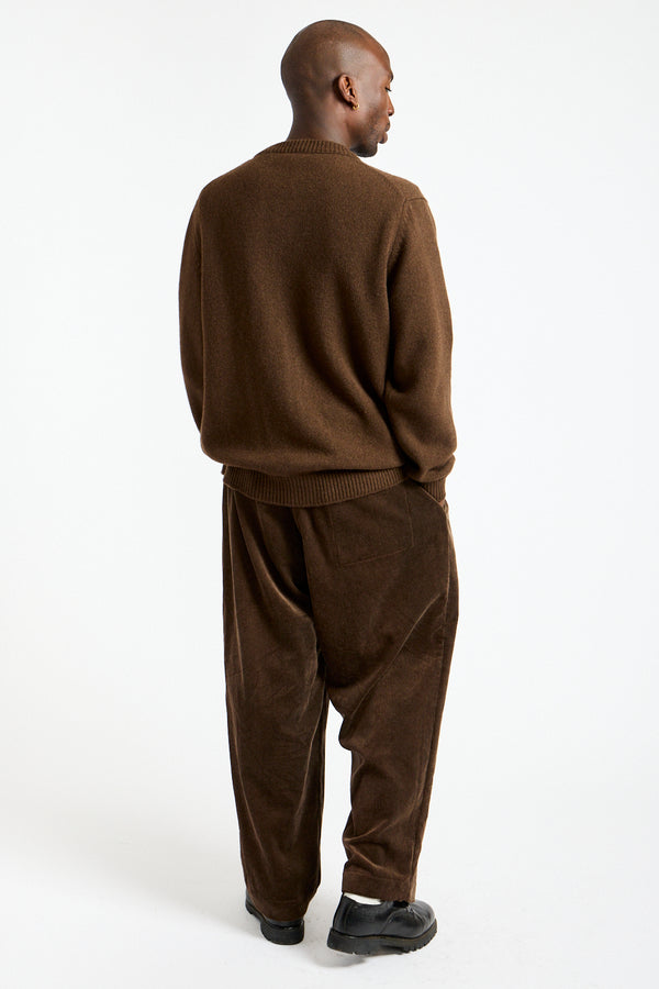 Crewneck Cardigan Undyed Yak Wool in Dark Brown