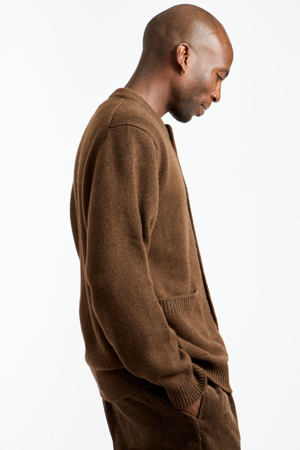 Crewneck Cardigan Undyed Yak Wool in Dark Brown