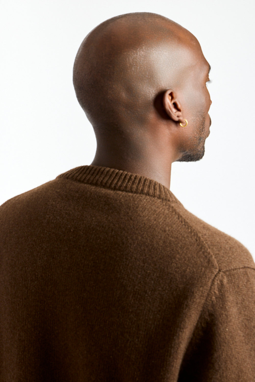 Crewneck Cardigan Undyed Yak Wool in Dark Brown