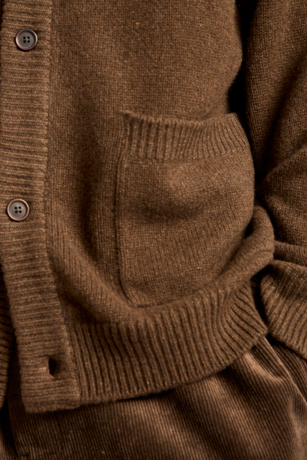 Crewneck Cardigan Undyed Yak Wool in Dark Brown