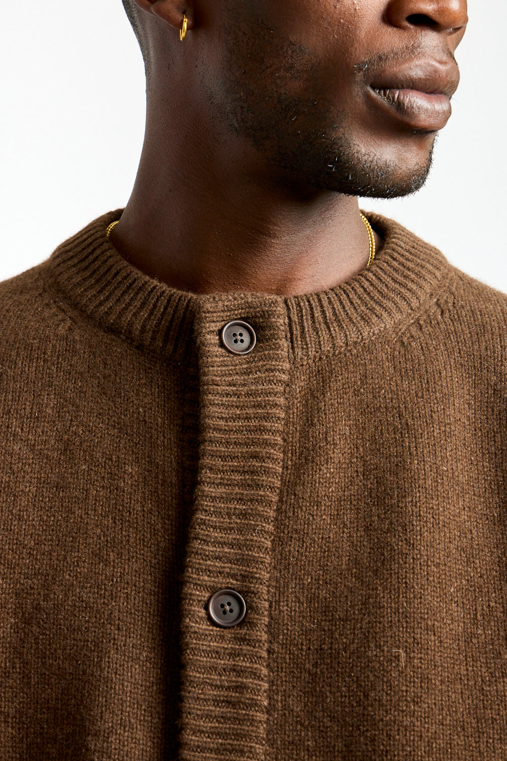 Crewneck Cardigan Undyed Yak Wool in Dark Brown