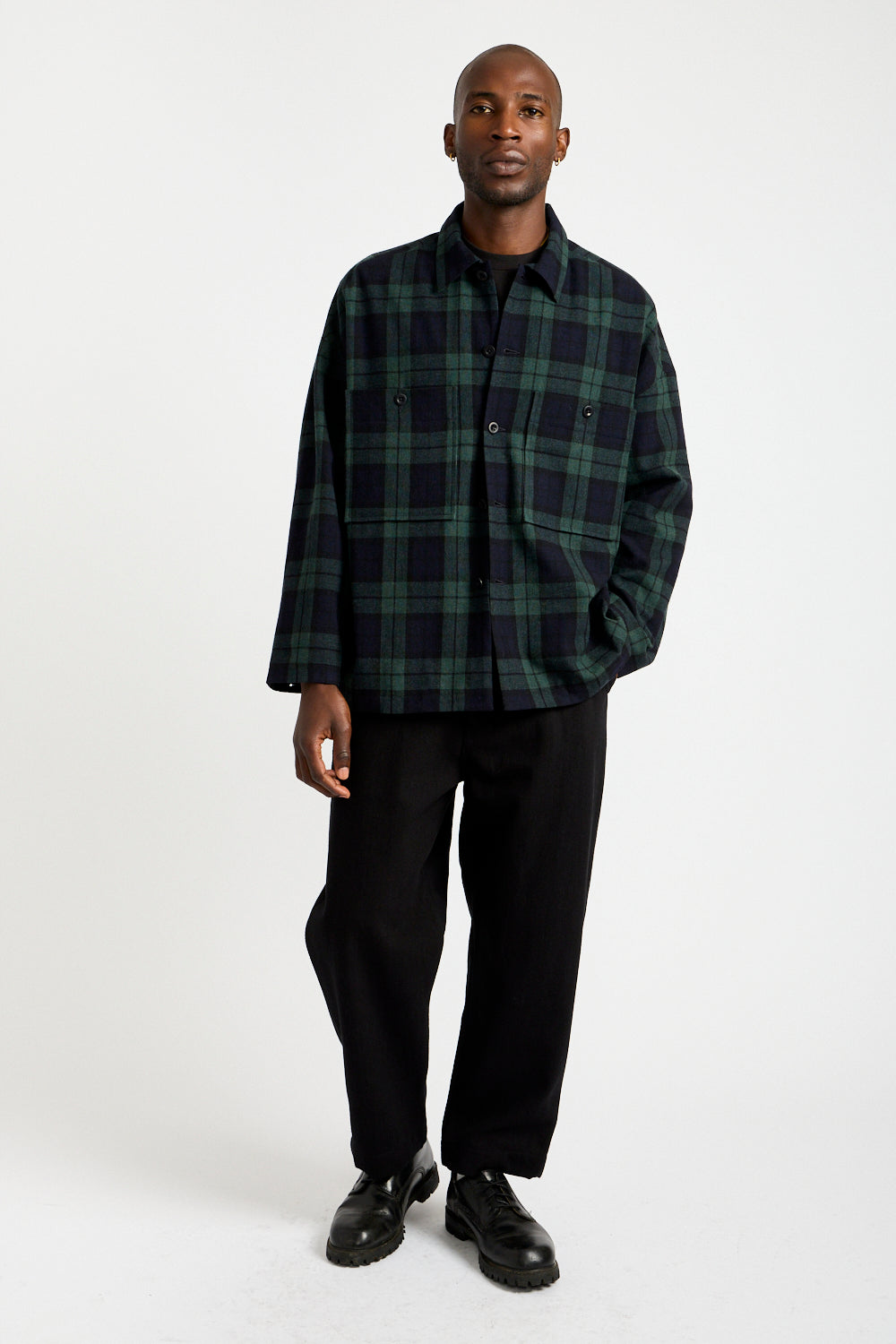 Field Shirt Two Irish Wool Check in Black, Navy + Green
