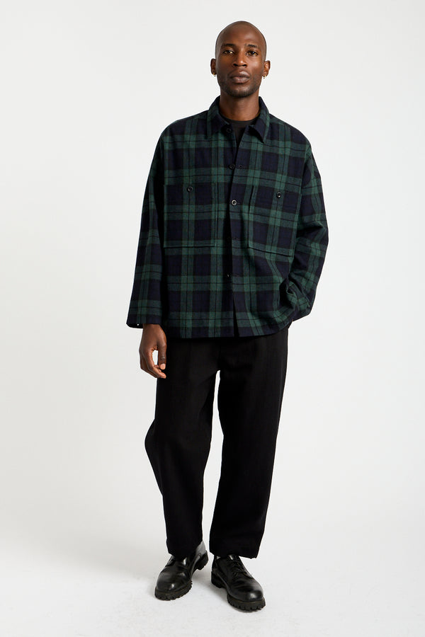 Field Shirt Two Irish Wool Check in Black, Navy + Green