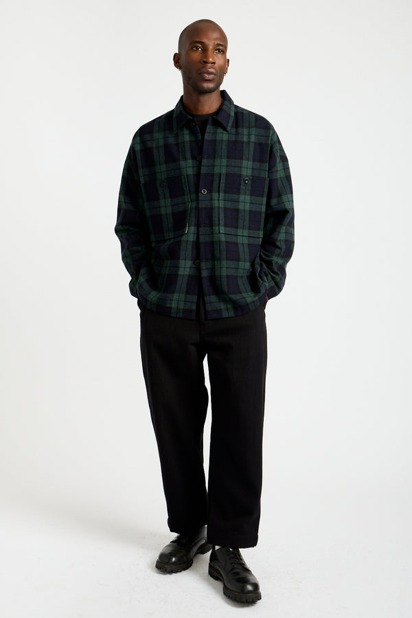 Field Shirt Two Irish Wool Check in Black, Navy + Green