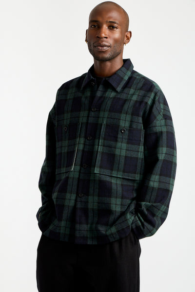 Field Shirt Two Irish Wool Check in Black, Navy + Green