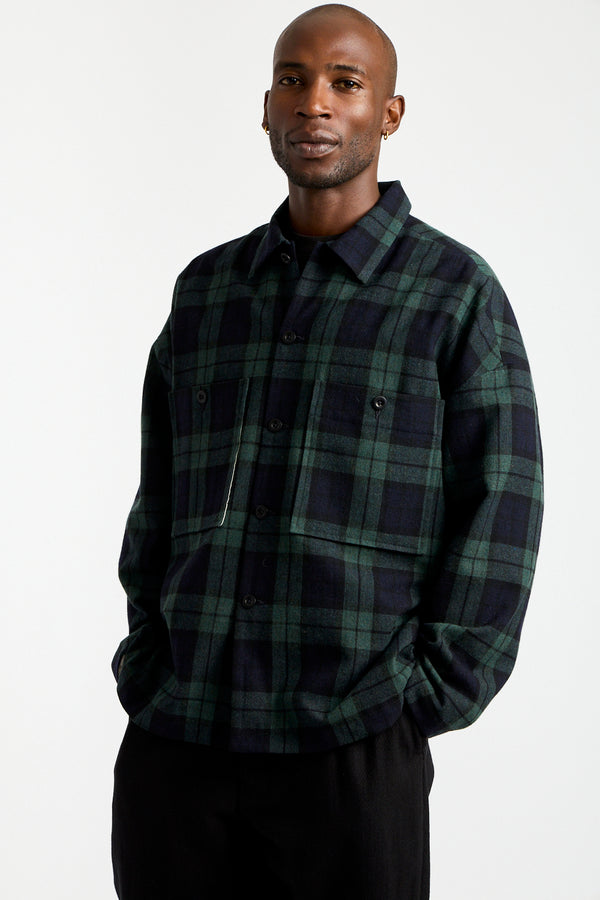 Field Shirt Two Irish Wool Check in Black, Navy + Green