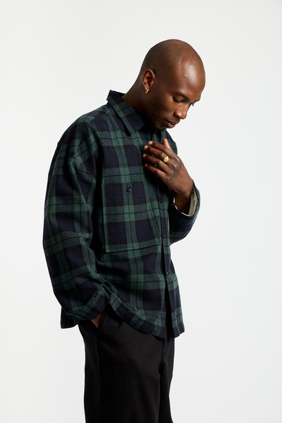 Field Shirt Two Irish Wool Check in Black, Navy + Green