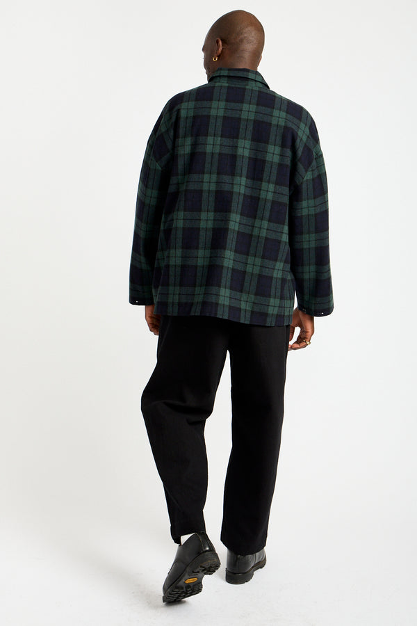 Field Shirt Two Irish Wool Check in Black, Navy + Green
