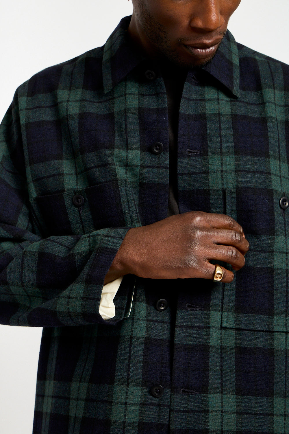 Field Shirt Two Irish Wool Check in Black, Navy + Green
