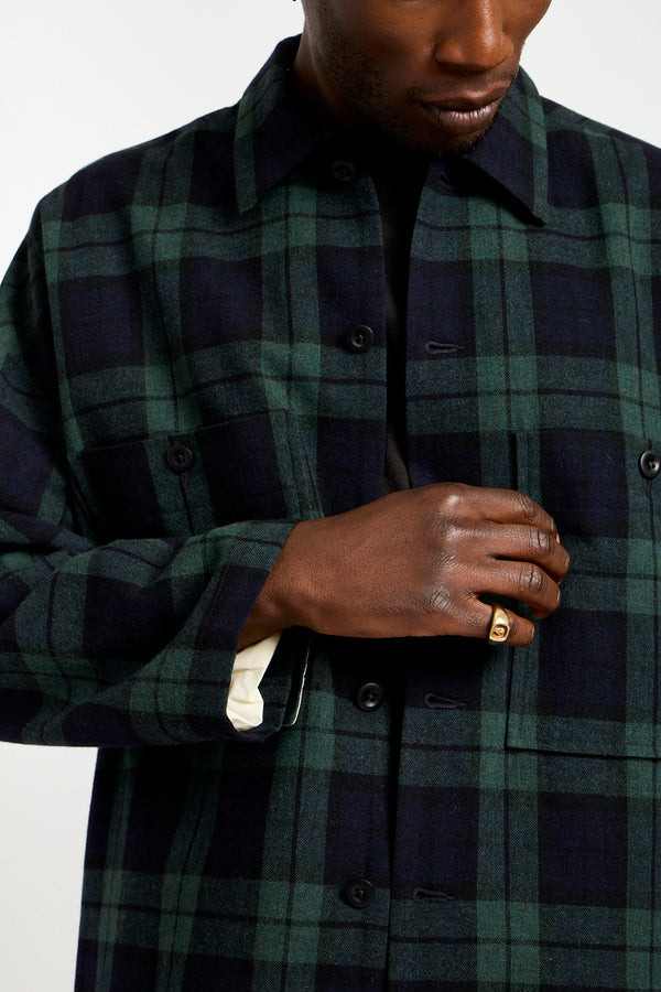 Field Shirt Two Irish Wool Check in Black, Navy + Green