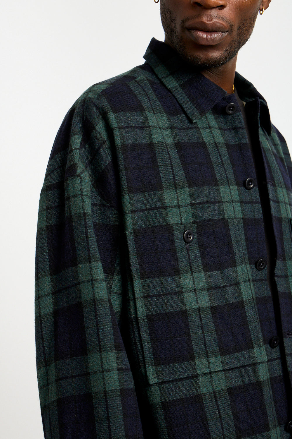 Field Shirt Two Irish Wool Check in Black, Navy + Green
