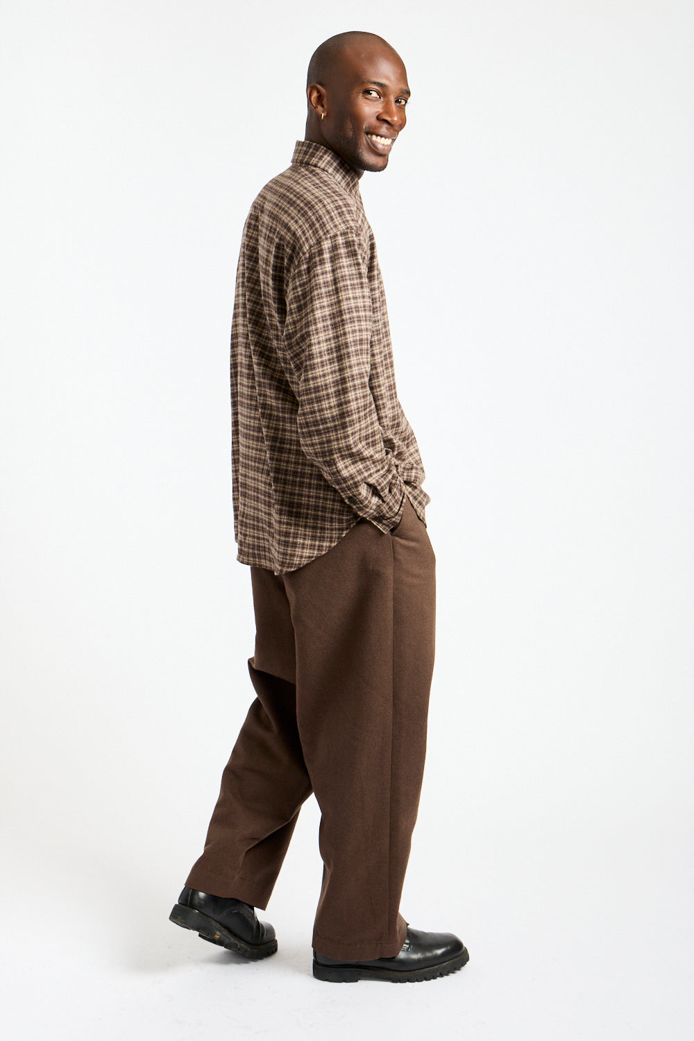 Flat Front Pant Brushed Wool, Cotton + Linen in Dark Olive