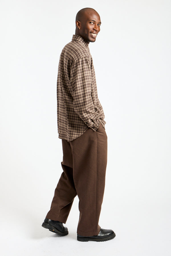 Flat Front Pant Brushed Wool, Cotton + Linen in Dark Olive