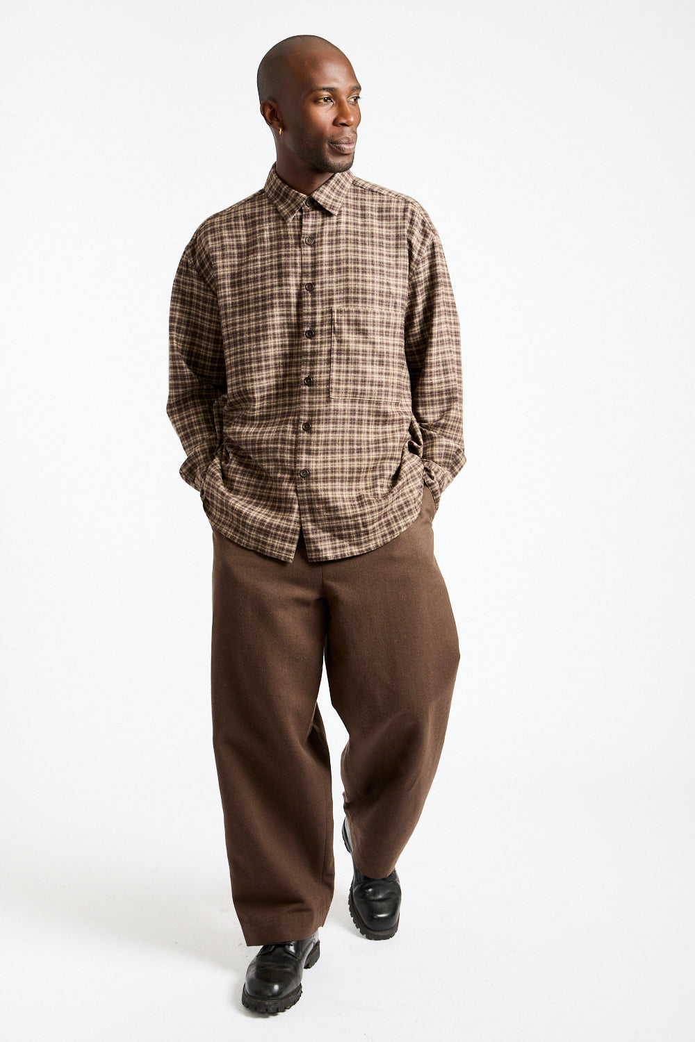 Flat Front Pant Brushed Wool, Cotton + Linen in Dark Olive