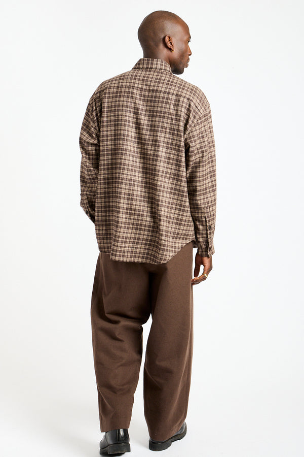 Flat Front Pant Brushed Wool, Cotton + Linen in Dark Olive