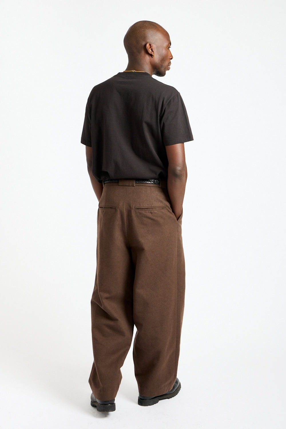 Flat Front Pant Brushed Wool, Cotton + Linen in Dark Olive