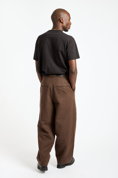 Flat Front Pant Brushed Wool, Cotton + Linen in Dark Olive
