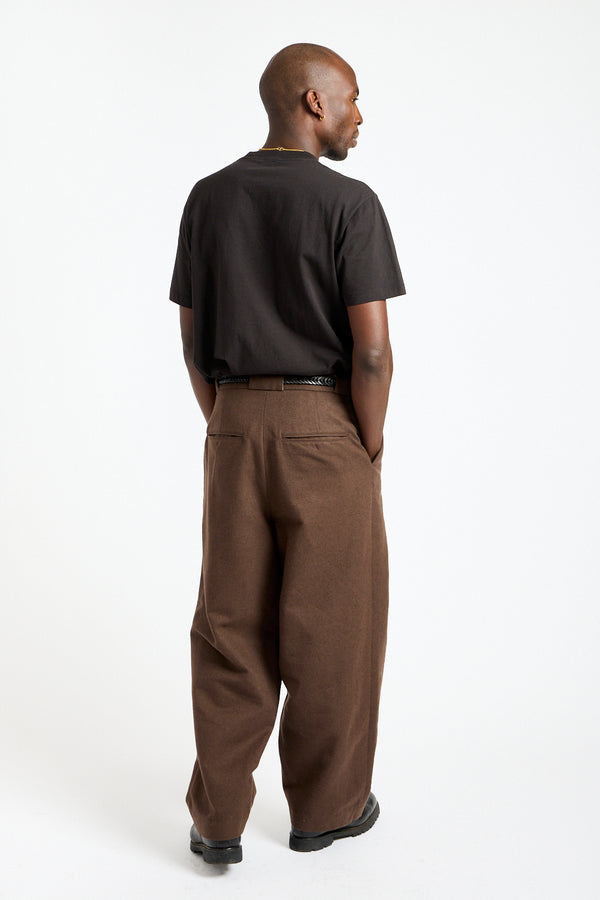 Flat Front Pant Brushed Wool, Cotton + Linen in Dark Olive
