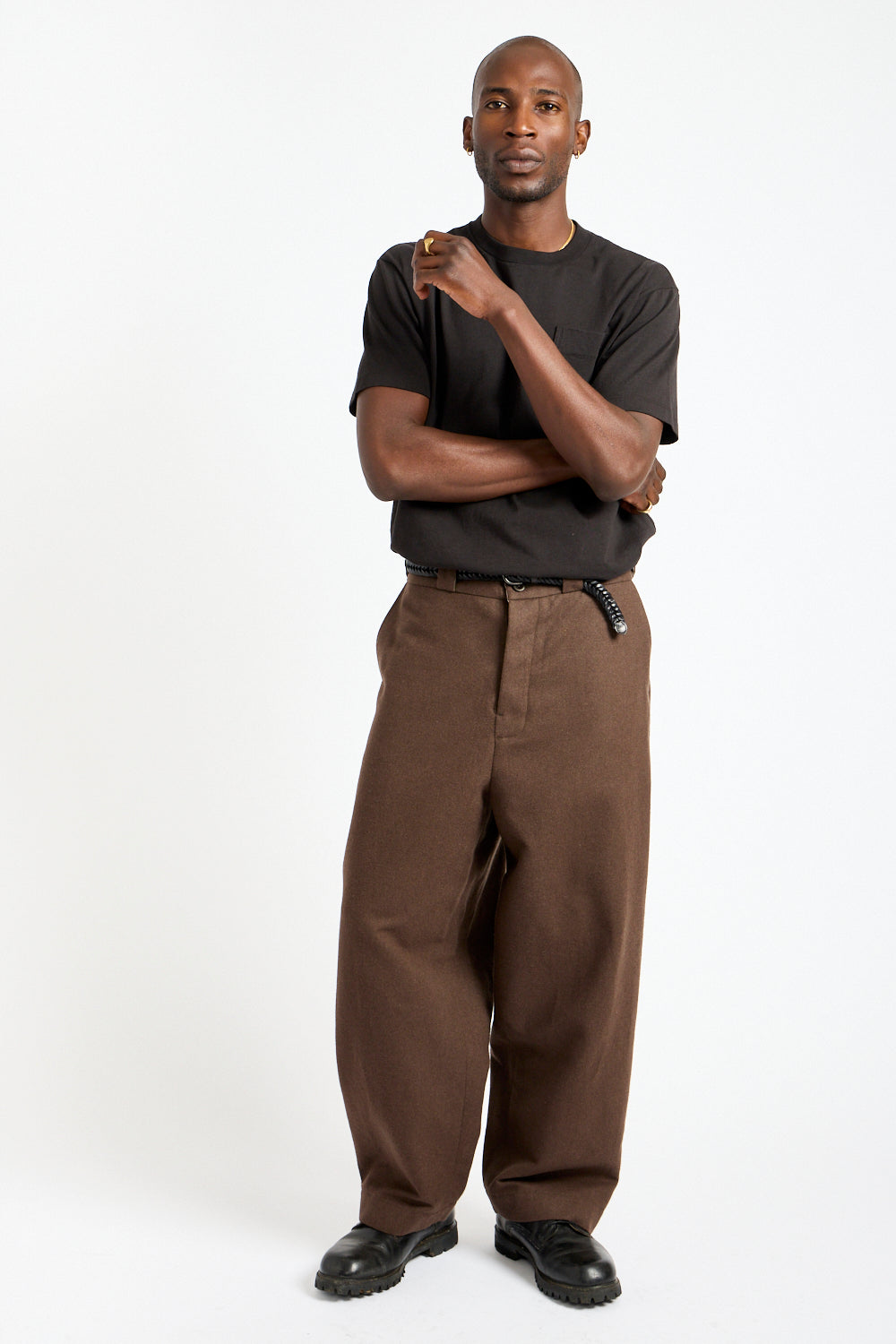 Flat Front Pant Brushed Wool, Cotton + Linen in Dark Olive