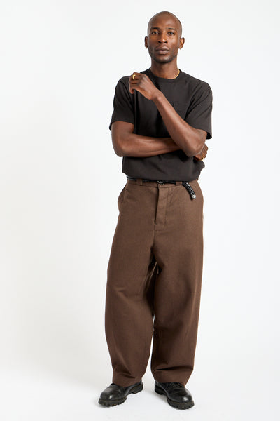 Flat Front Pant Brushed Wool, Cotton + Linen in Dark Olive