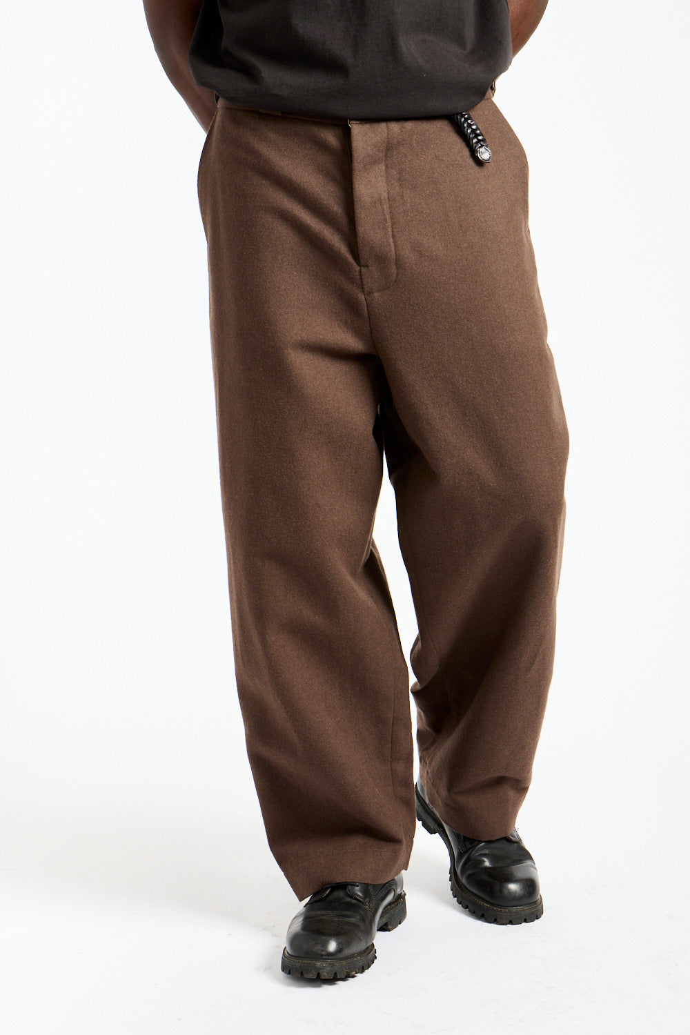 Flat Front Pant Brushed Wool, Cotton + Linen in Dark Olive
