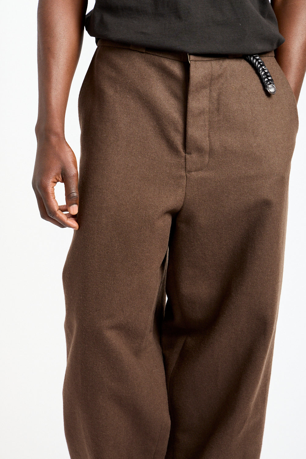 Flat Front Pant Brushed Wool, Cotton + Linen in Dark Olive