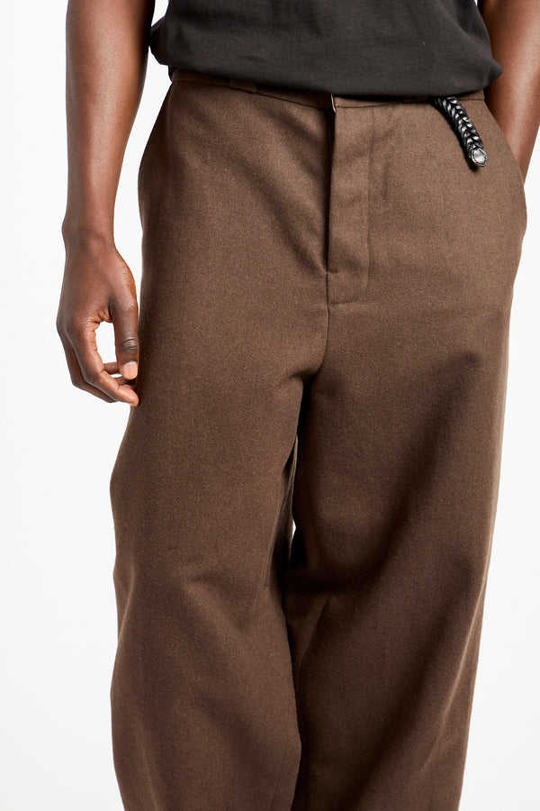 Flat Front Pant Brushed Wool, Cotton + Linen in Dark Olive