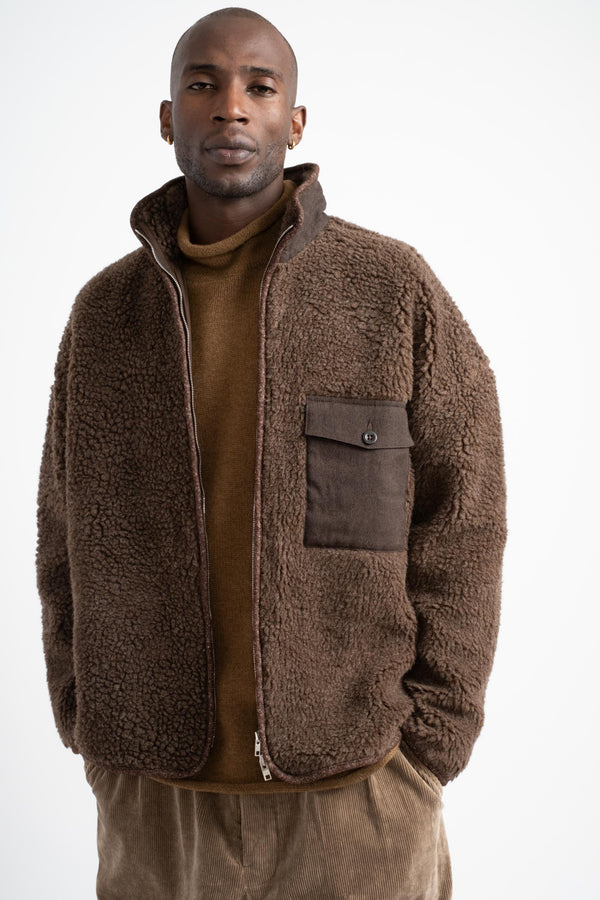 Fleece Jacket in Undyed Brown Organic Wool