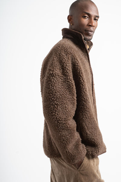 Fleece Jacket in Undyed Brown Organic Wool