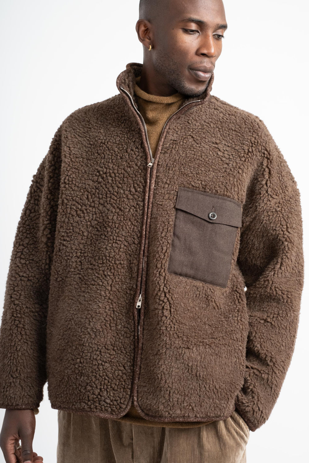 Fleece Jacket in Undyed Brown Organic Wool