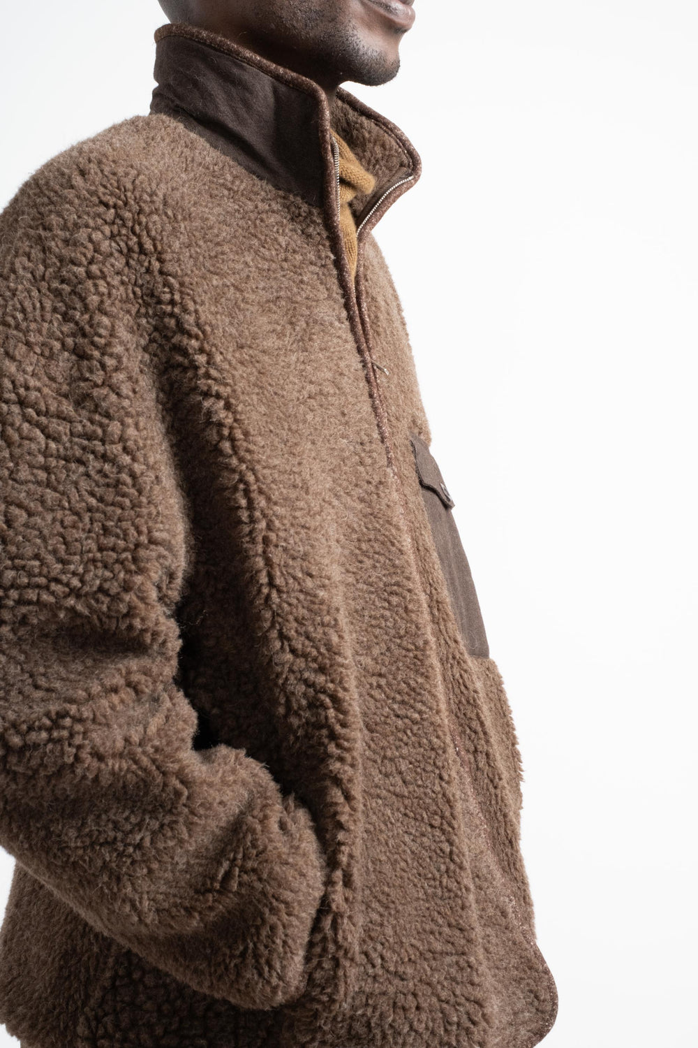 Fleece Jacket in Undyed Brown Organic Wool