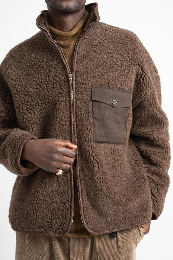 Fleece Jacket in Undyed Brown Organic Wool