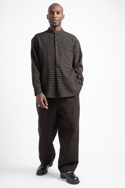 Popover Shirt in Black + Brown Wool Gauze Check