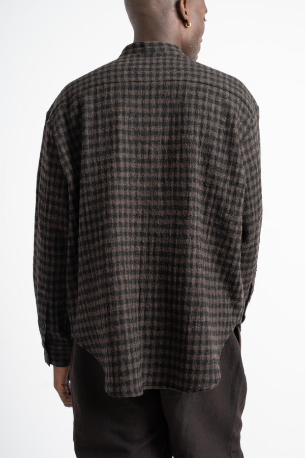 Popover Shirt in Black + Brown Wool Gauze Check