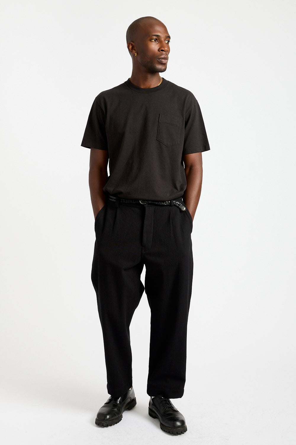 Single Pleat Pant Cotton Kersey in Black