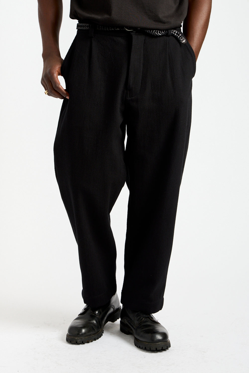 Single Pleat Pant Cotton Kersey in Black