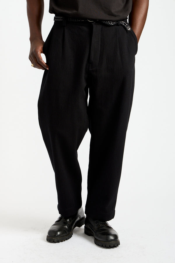 Single Pleat Pant Cotton Kersey in Black