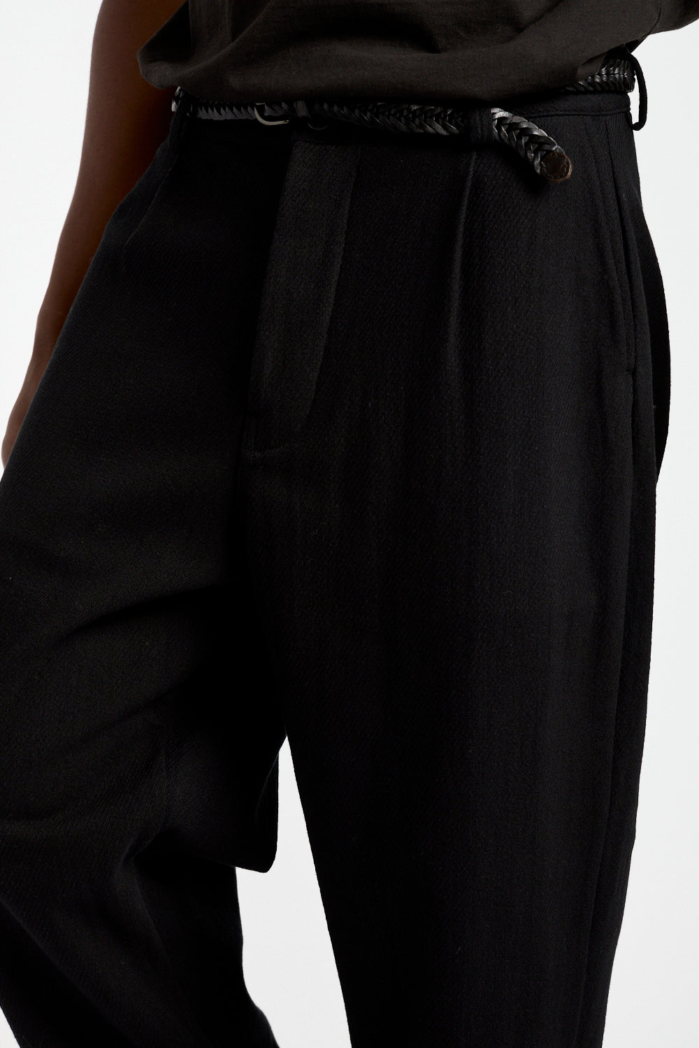 Single Pleat Pant Cotton Kersey in Black