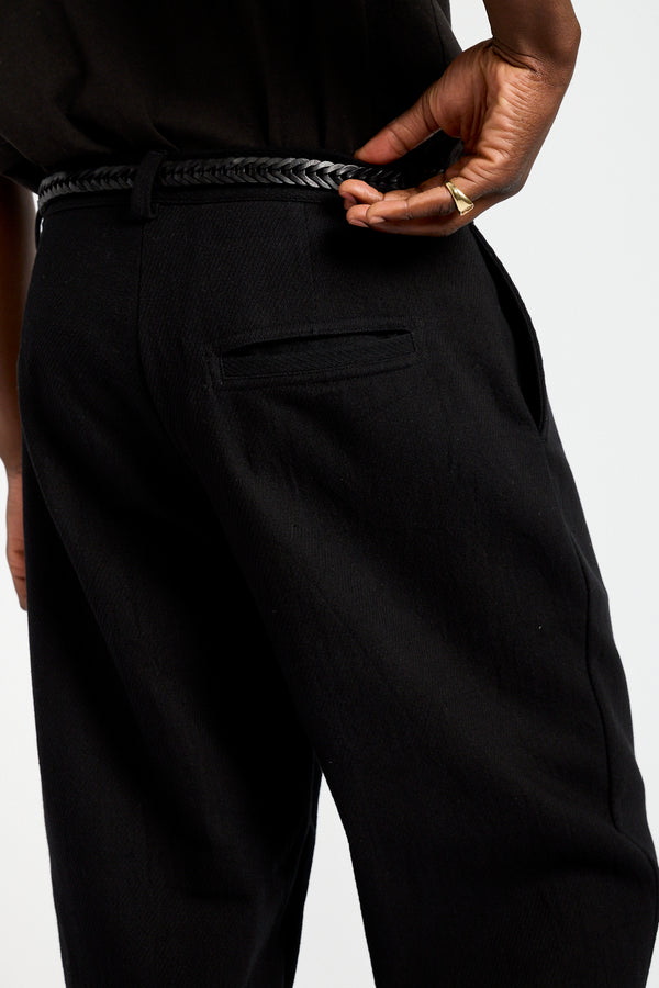Single Pleat Pant Cotton Kersey in Black