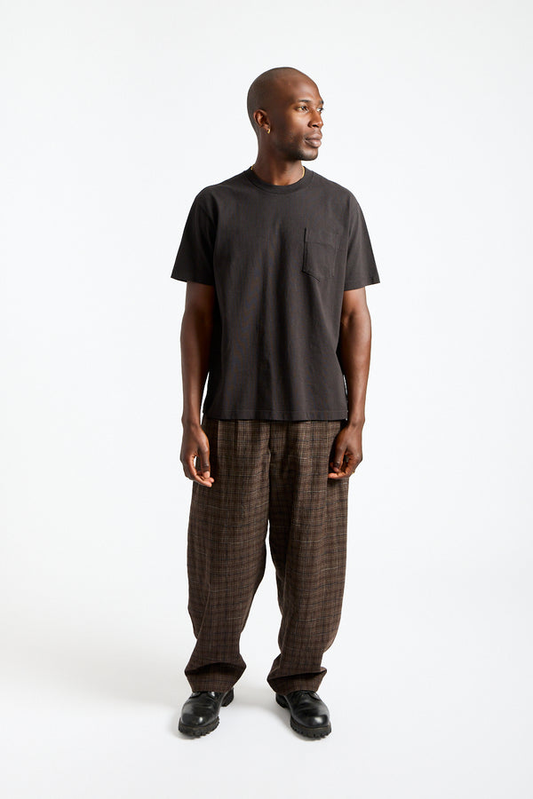 Two Pleat Pant Kasuri Wool Check in Brown, Beige + Navy