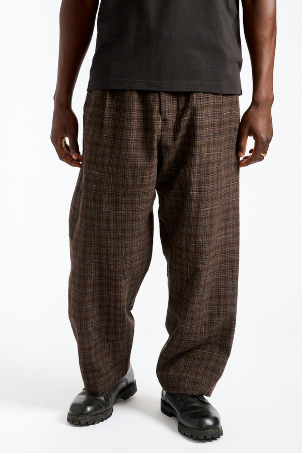 Two Pleat Pant Kasuri Wool Check in Brown, Beige + Navy