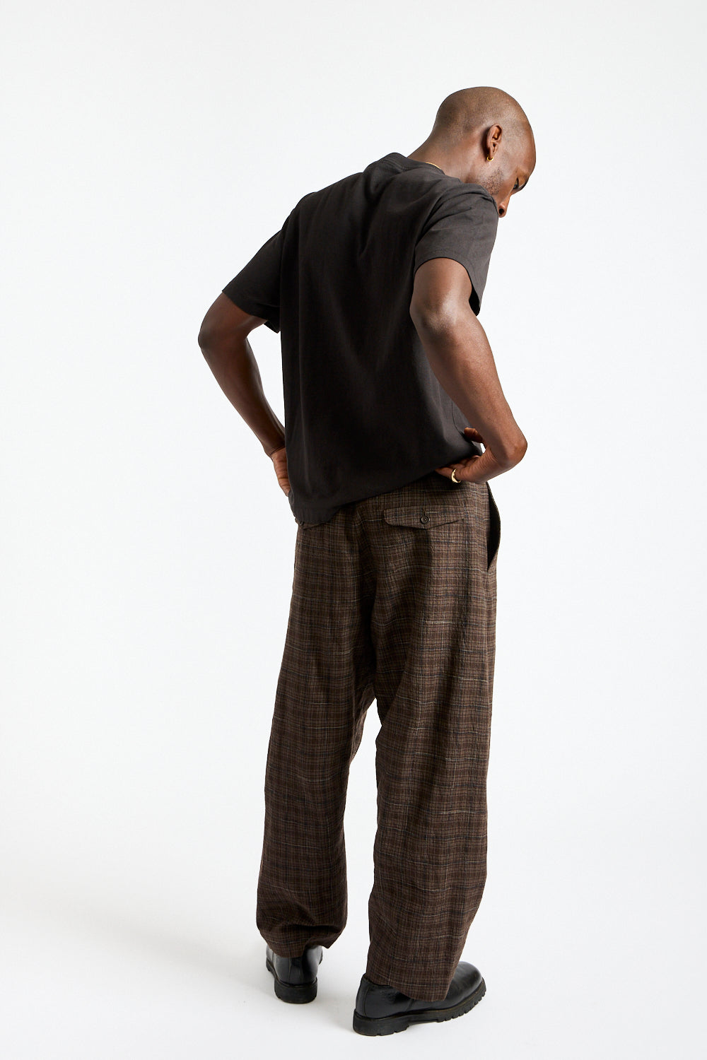 Two Pleat Pant Kasuri Wool Check in Brown, Beige + Navy