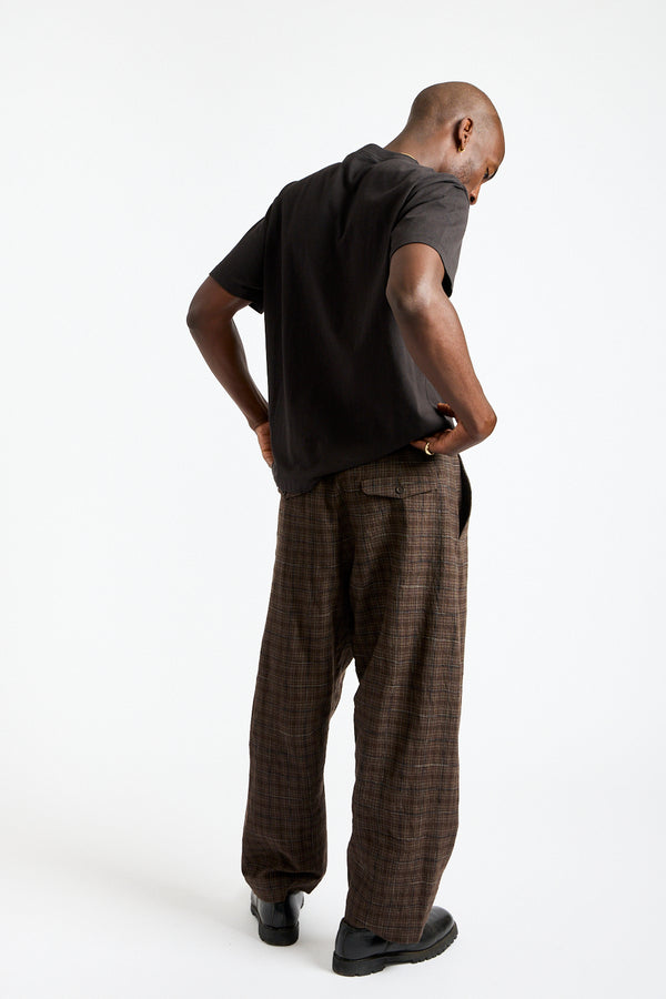 Two Pleat Pant Kasuri Wool Check in Brown, Beige + Navy