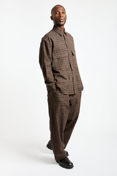 Two Pleat Pant Kasuri Wool Check in Brown, Beige + Navy
