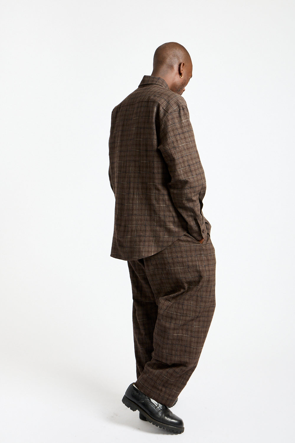 Two Pleat Pant Kasuri Wool Check in Brown, Beige + Navy