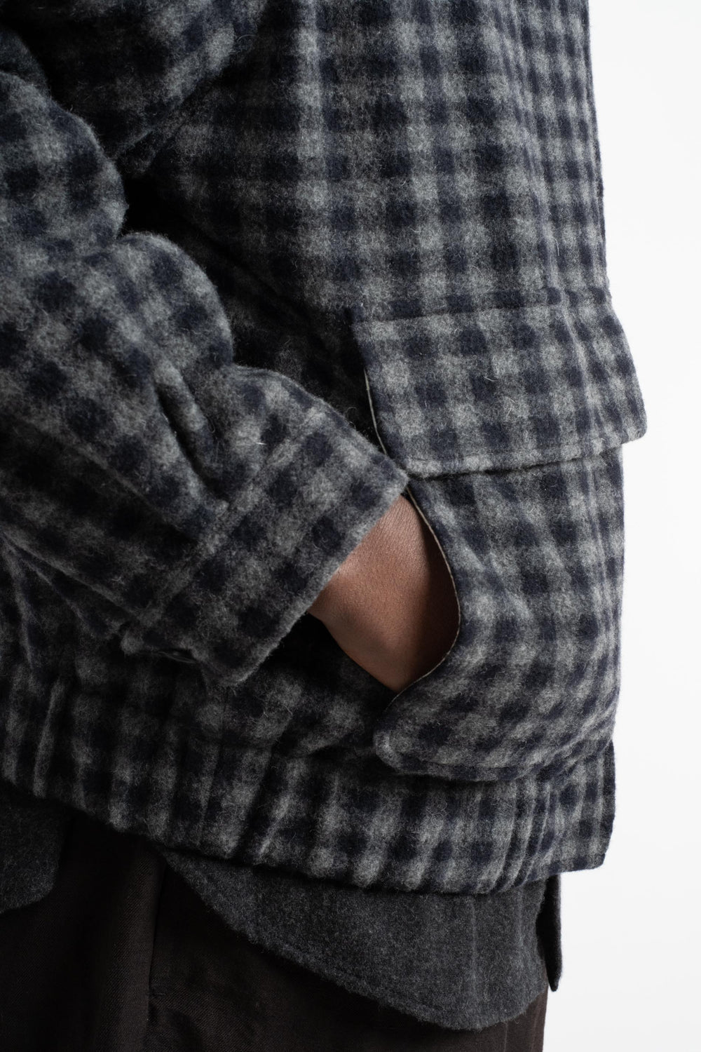 Zip Jacket Two in Brushed Cashmere Navy + Grey Check