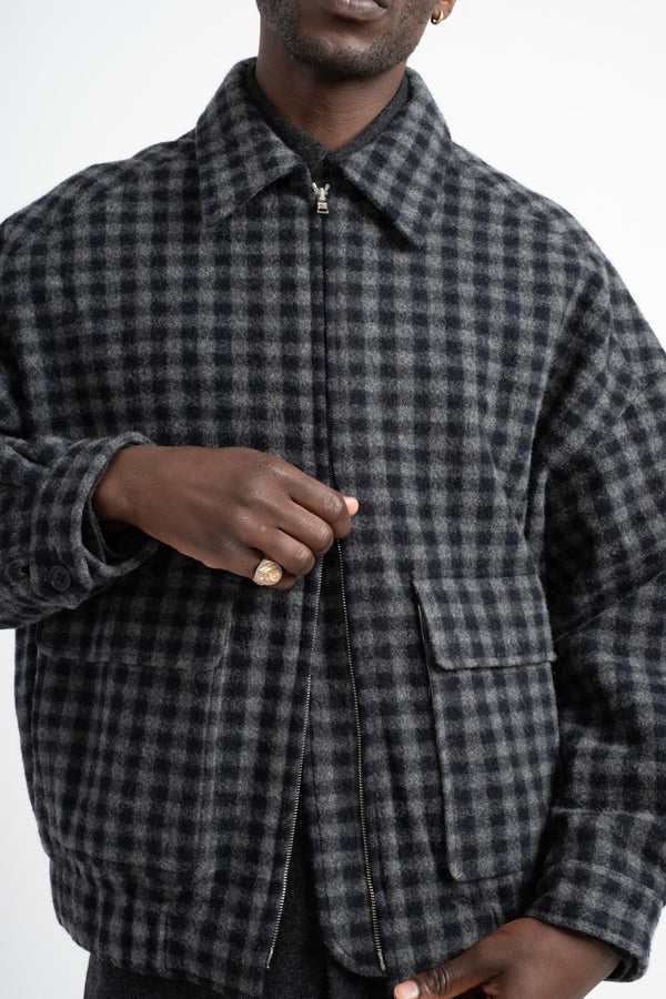 Zip Jacket Two in Brushed Cashmere Navy + Grey Check