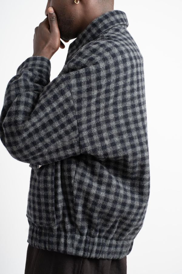 Zip Jacket Two in Brushed Cashmere Navy + Grey Check