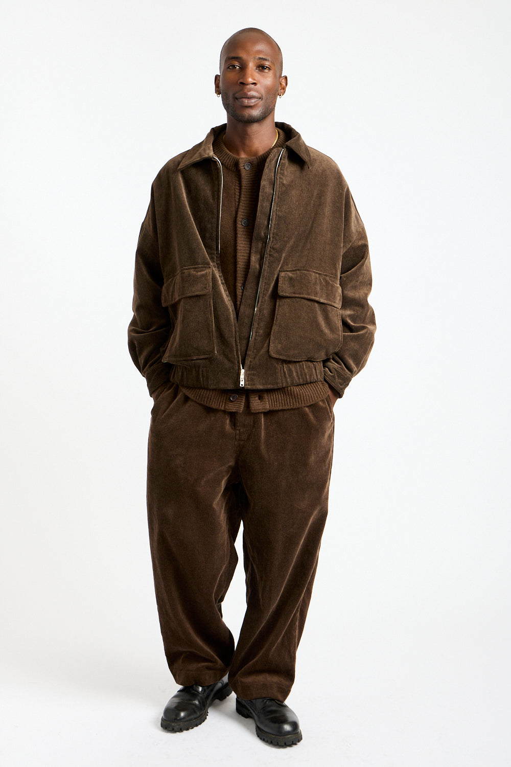 Zip Jacket Two Sumi Ink Corduroy in Brown